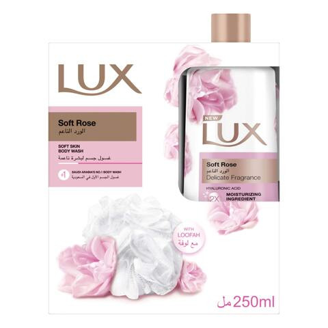 LUX SOFT ROSE SHOWER GEL 250ML + LOOFAH