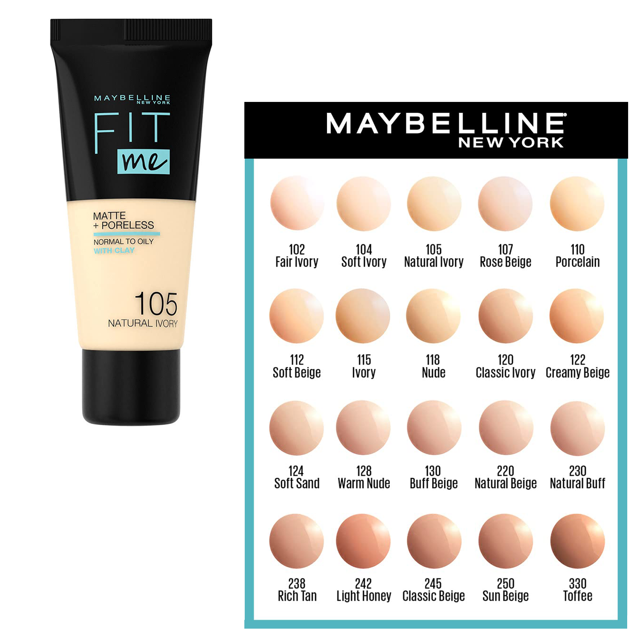 MAYBELLINE FIT ME MATT +PORELESS NO.102