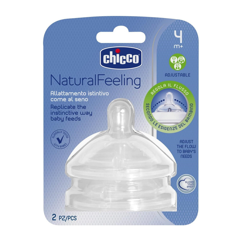 CHICCO NATURAL FEELING TEAT SILICON STEEP 2 PCS +4M
