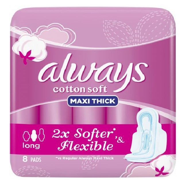 Always | Cotton Soft Maxi Thick Long Pads with Wings | 8 Pcs