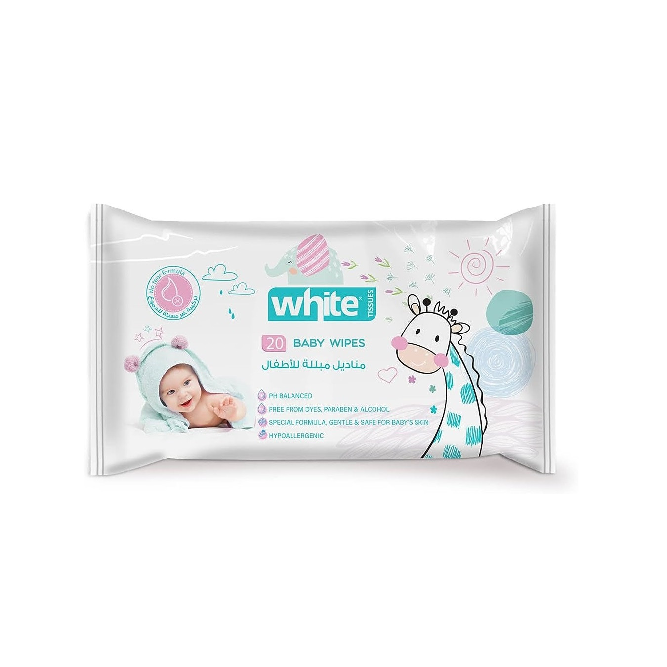 WHITE BABY WIPES 20 PCS